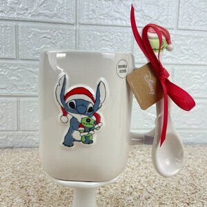 Disney Stitch Christmas Mug with Spoon Set - Double Sided "Festive Hug" Holiday